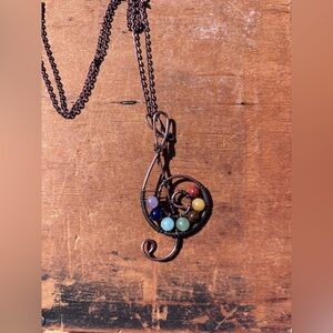 Treble Clef Wire Wrap Chakra Necklace/handmade